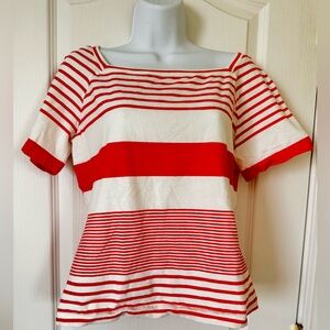 Large St John Striped Square Neck Short Sleeve Top Orange White Classic